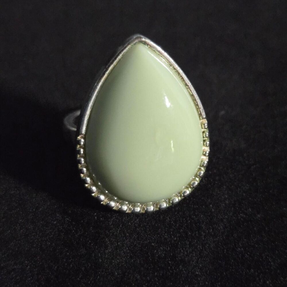 Seafoam Green and Silver Teardrop Statement Ring - Size 10